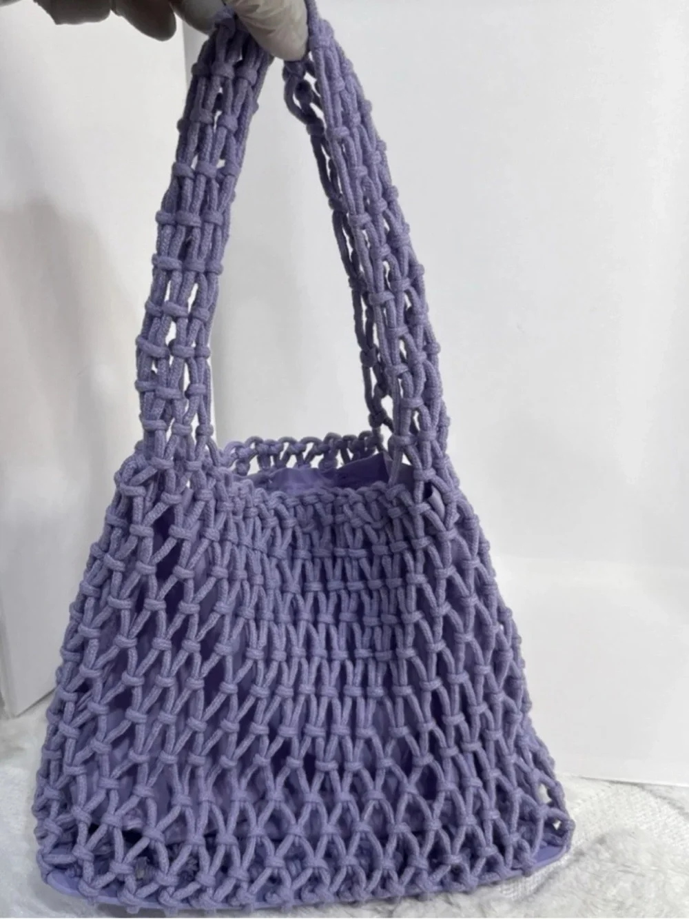 Neiman Marcus Lavender Crochet Net Bag - Picture 2 of 7